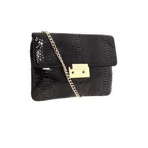 Michael Kors Black Snake-Pattern Clutch with Gold Chain